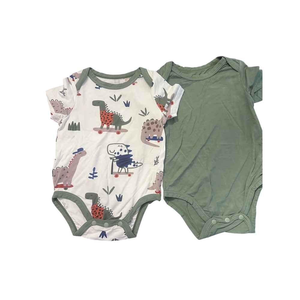 PatPat Baby Boys 3-6M‎ Bamboo Viscose Dinosaur Skateboard Bodysuit Set 2 Pack